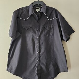 Ely Cattleman Men’s Western Shirt XXL Black Pearl Snap Short Sleeve White Piping